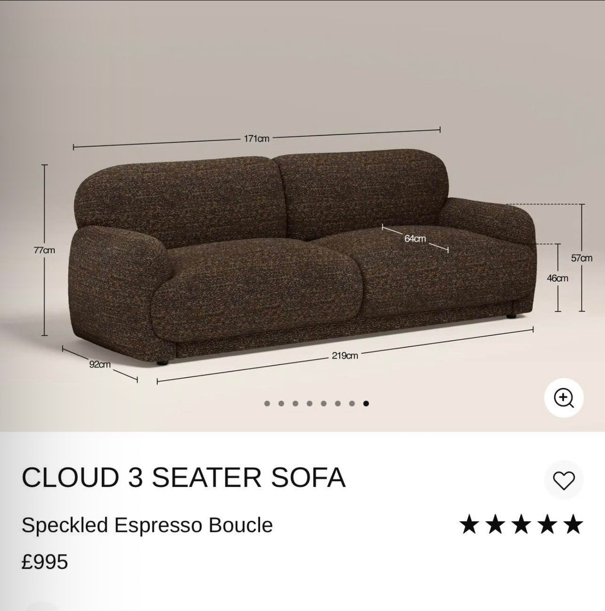 Cloud Cappuccino Speckled Boucle 3 Seater Sofa