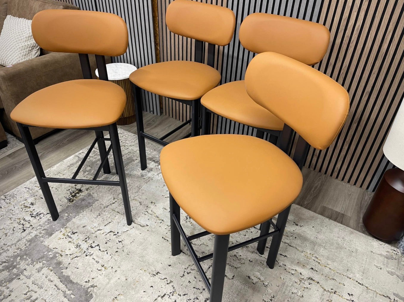 Tan Faux Leather Barstools x4