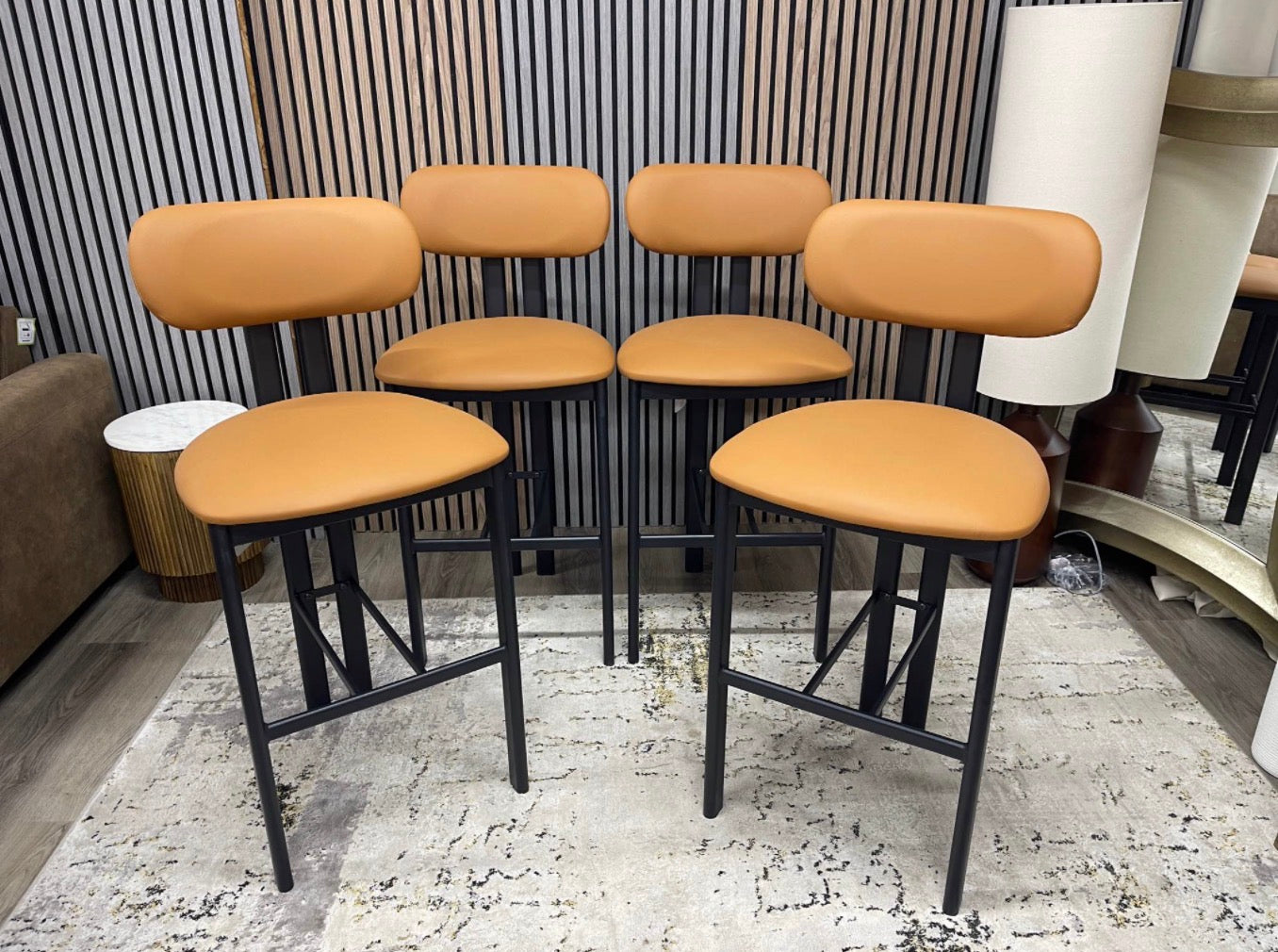 Tan Faux Leather Barstools x4