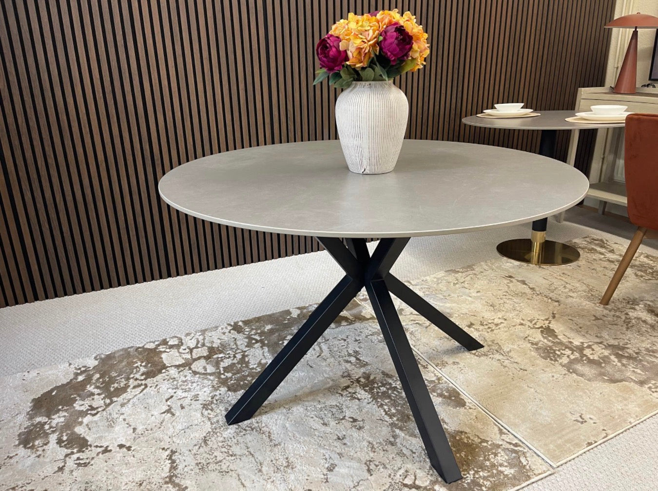 Round Ceramic Dining Table And 4 Dining Chairs
