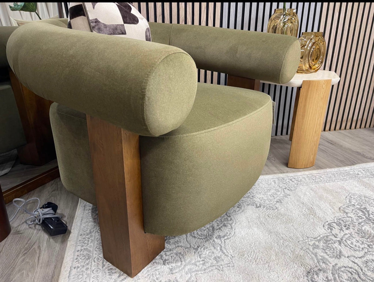 Fawnley Moss Green Mohair Velvet Armchair