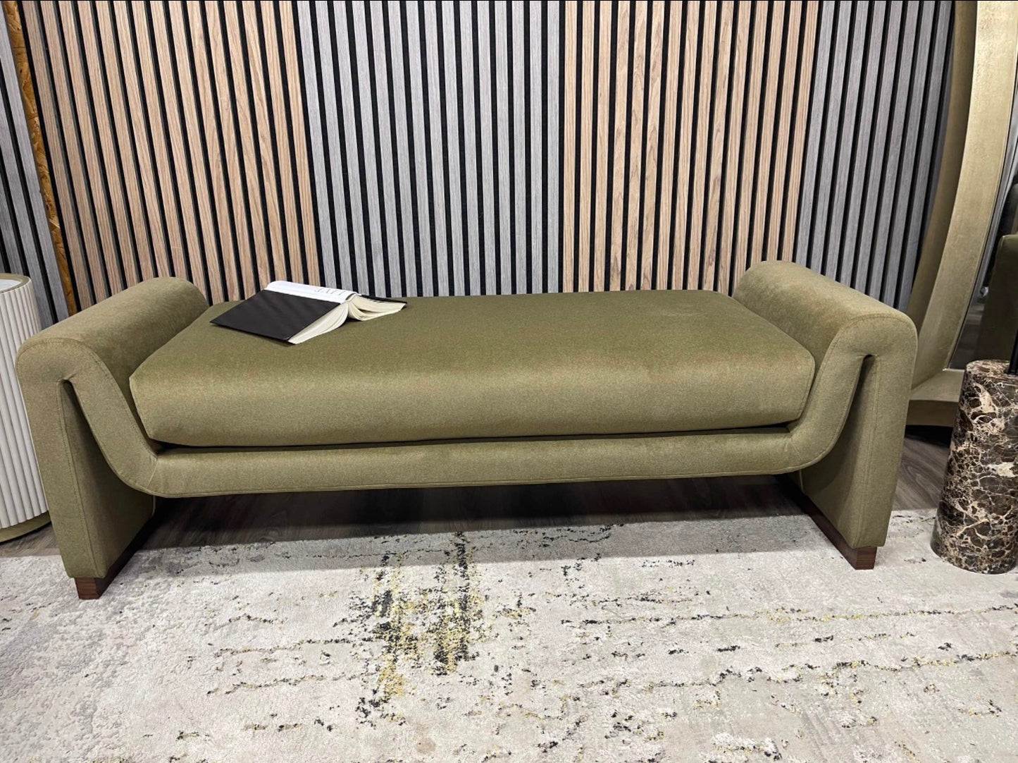 Bennett Moss Green Mohair Velvet Bench