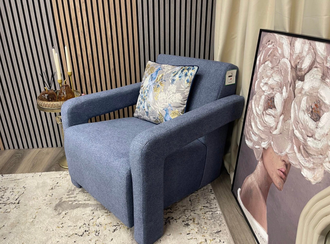 Navy Boucle Accent Chair