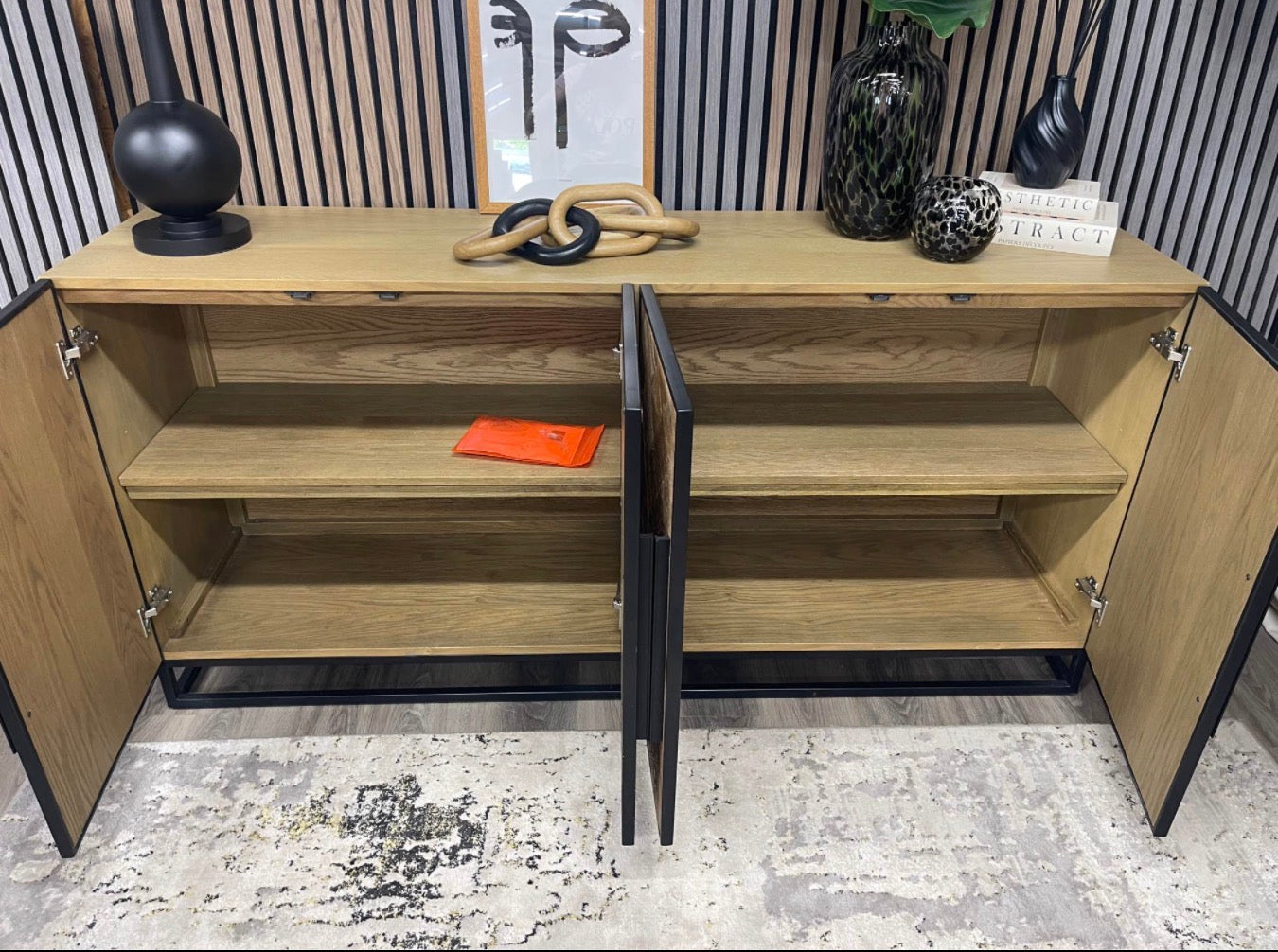 Natural Oak Parquet Style Large Sideboard