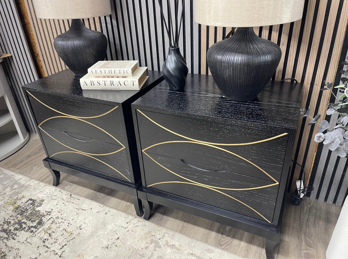 Set Of 2 Blair Black 2 Drawer Bedside Tables