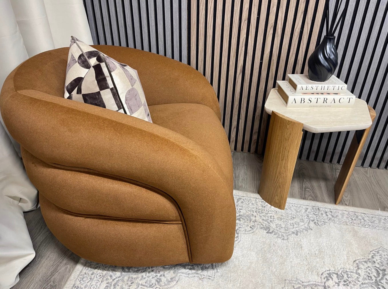Caramel Brown Velvet Swivel Accent Chair