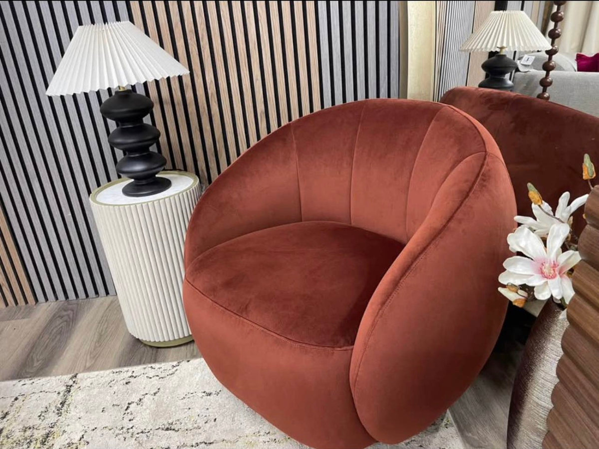 Burgundy Velvet Swivel Armchair