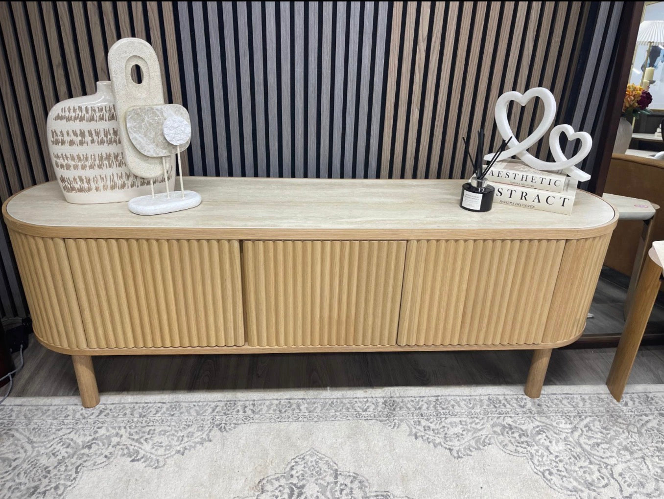 Santana Natural Travertine Stone And Oak Tv Stand