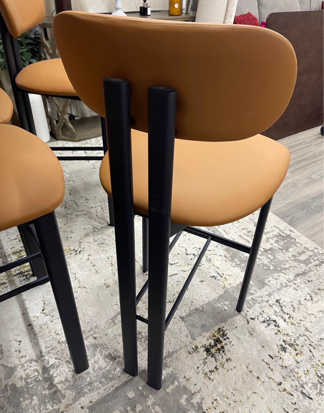 Tan Faux Leather Barstools x4