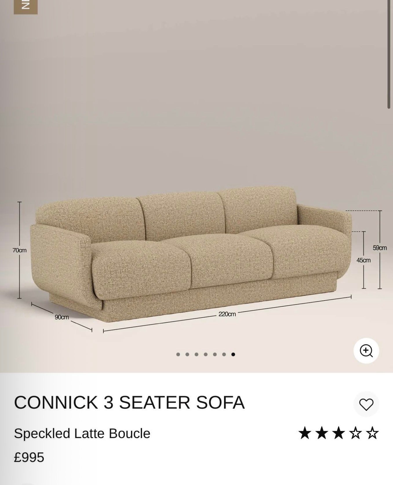 Connick Speckled Latte Boucle 3 Seater Sofa