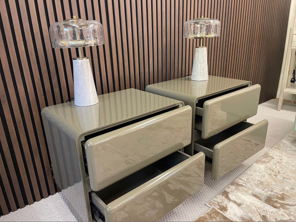 Set Of 2 High Gloss Moss Green Bedside Tables