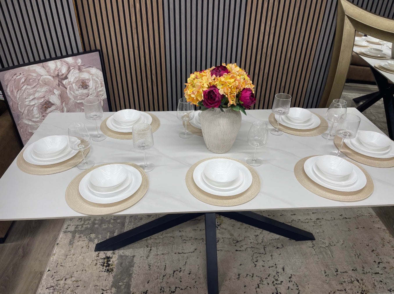 White Ceramic Rectangle 8 Seat Dining Table