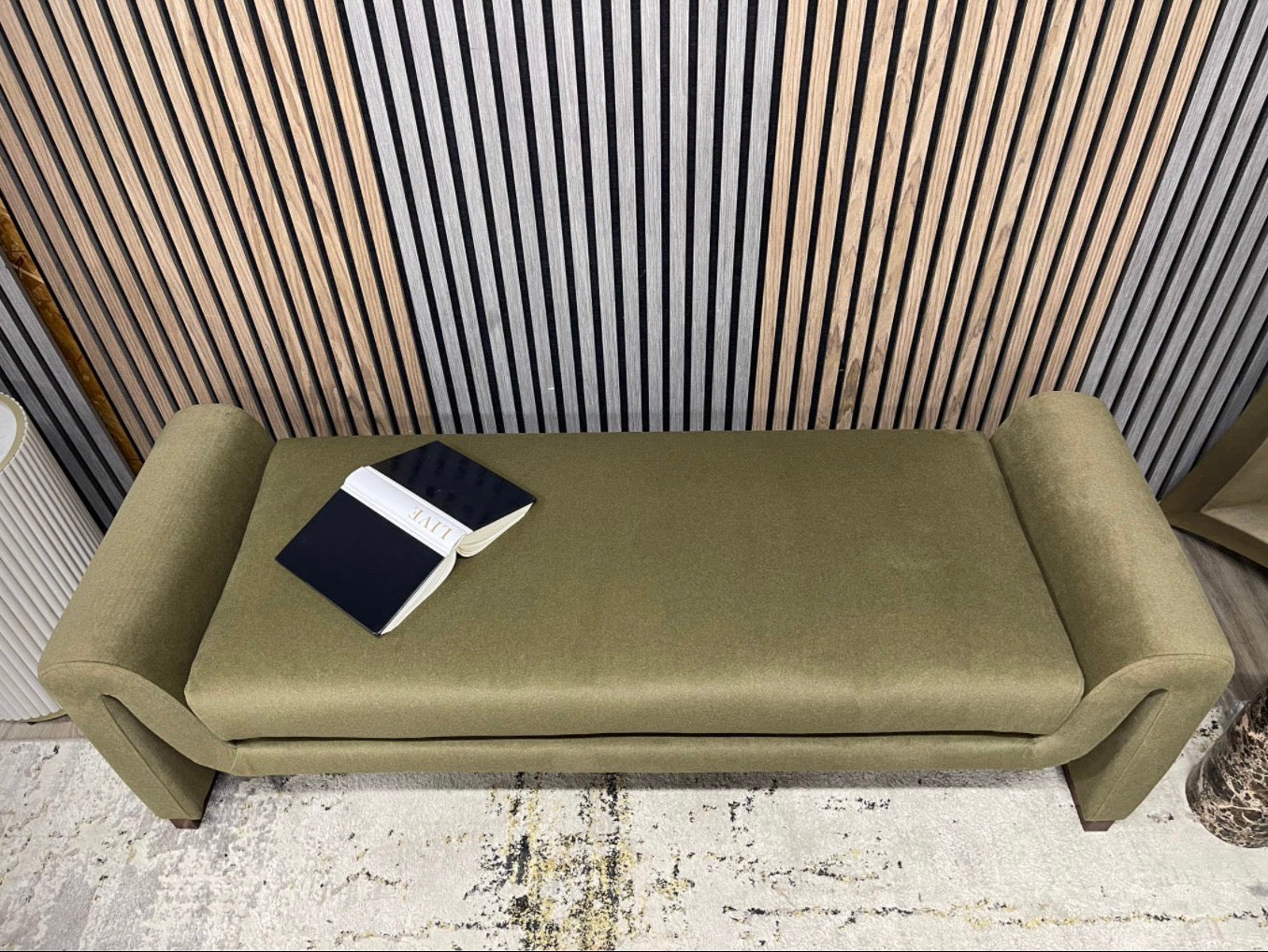 Bennett Moss Green Mohair Velvet Bench