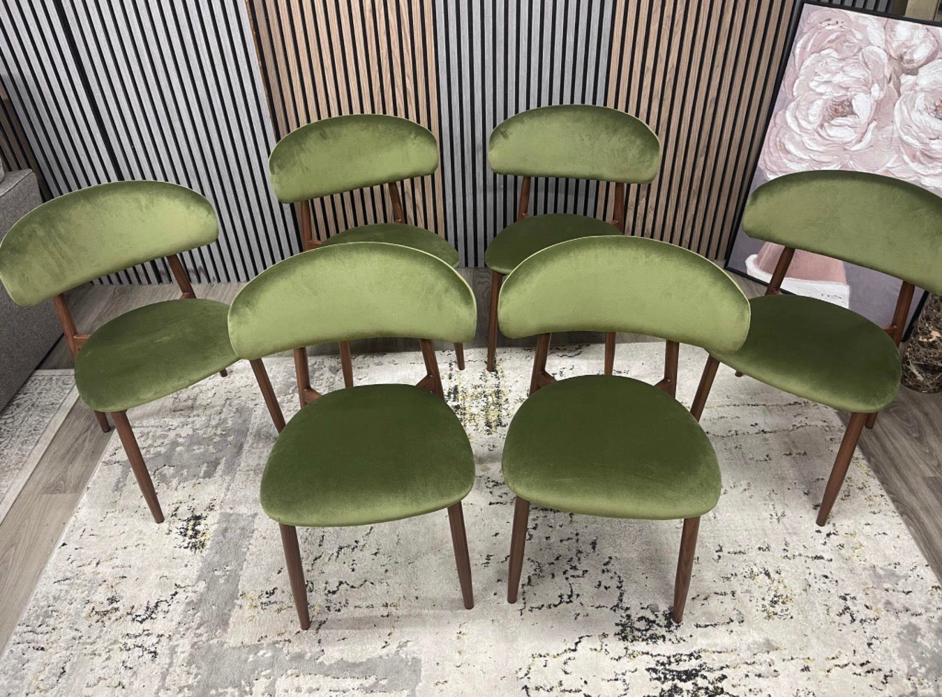 Cult Furniture Halston Olive Green Velvet Dining Chairs x6