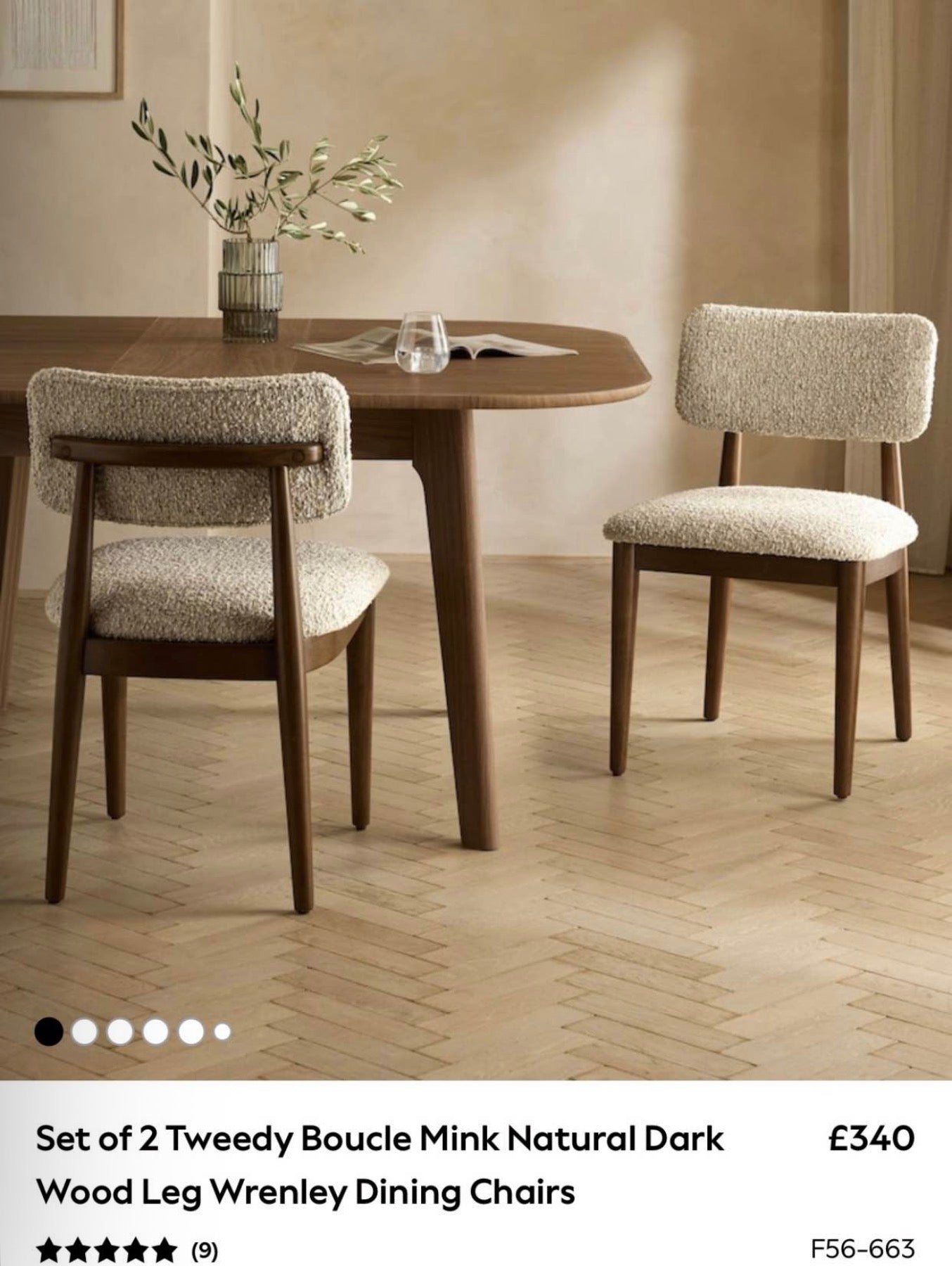 Next Tweedy Boucle Mink Dining Chairs x2