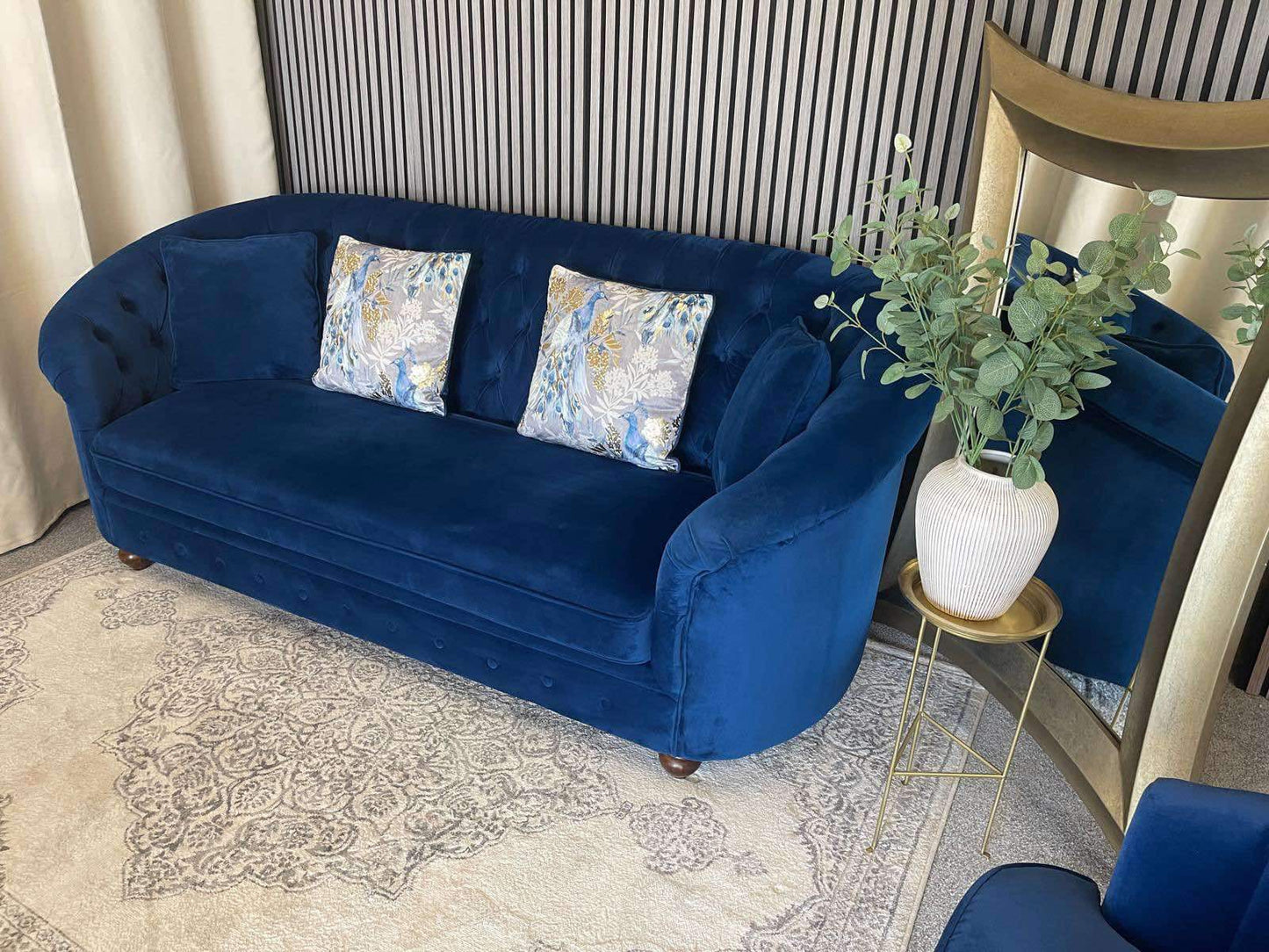 Blue velvet 3 seater sofa