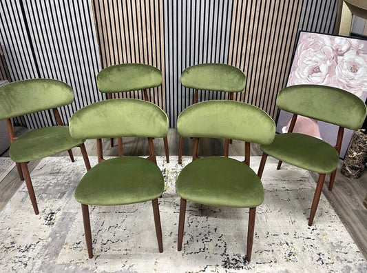 Cult Furniture Halston Olive Green Velvet Dining Chairs x6