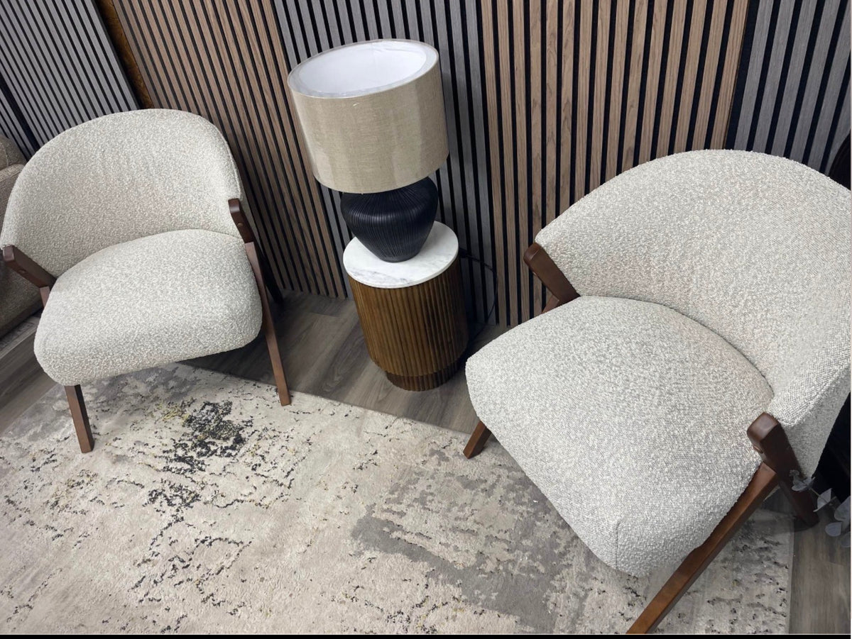 Set Of 2 Kira Speckled Stone Boucle Accent Chairs