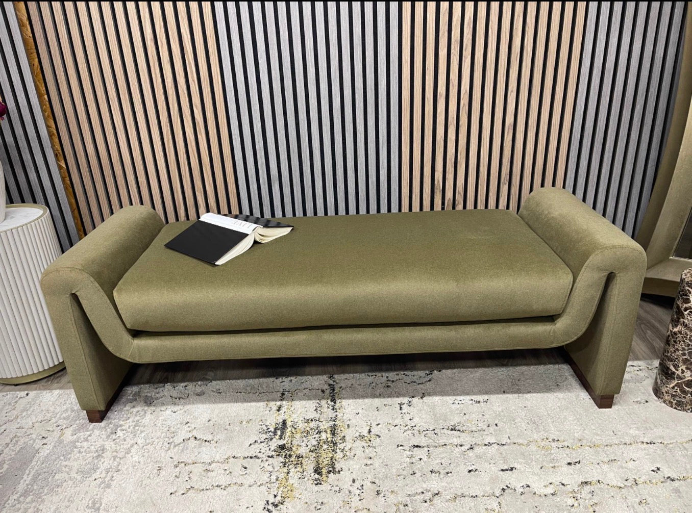 Bennett Moss Green Mohair Velvet Bench