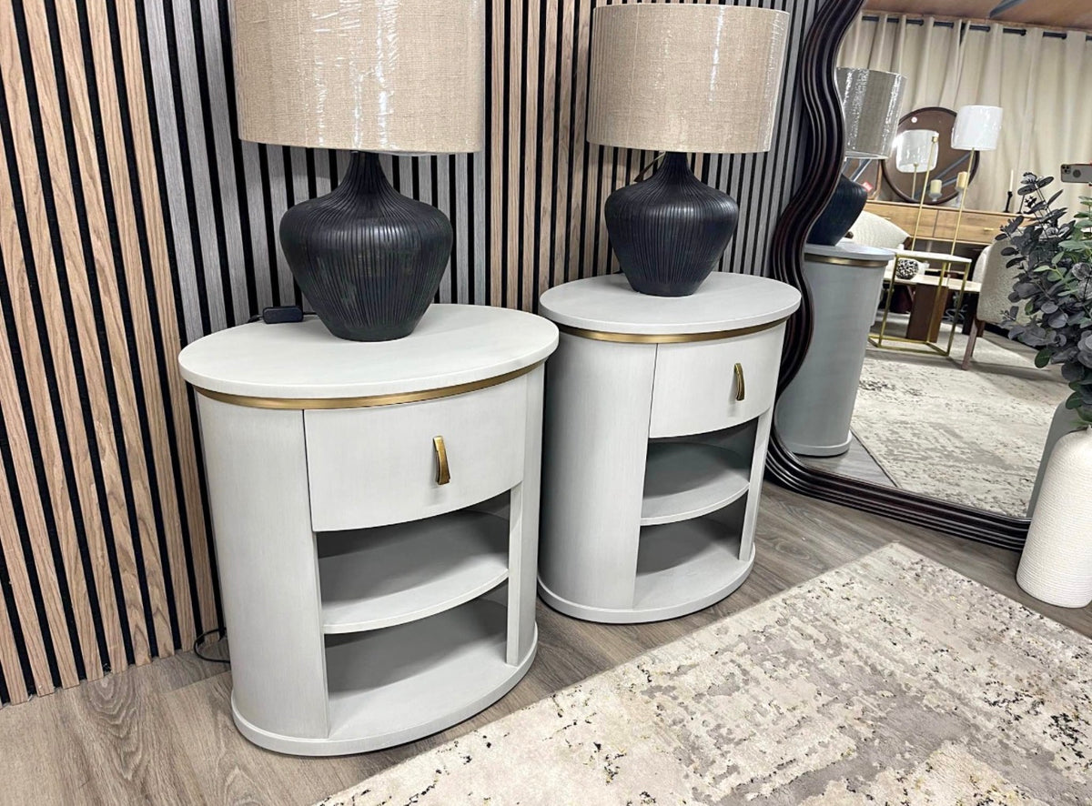 Set Of 2 Light Grey Nova Oval Bedside Tables