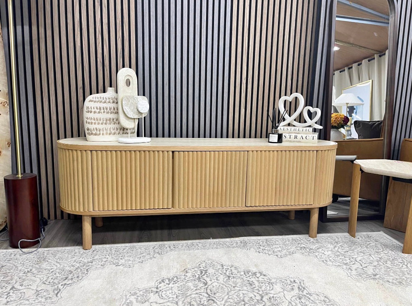 Santana Natural Travertine Stone And Oak Tv Stand