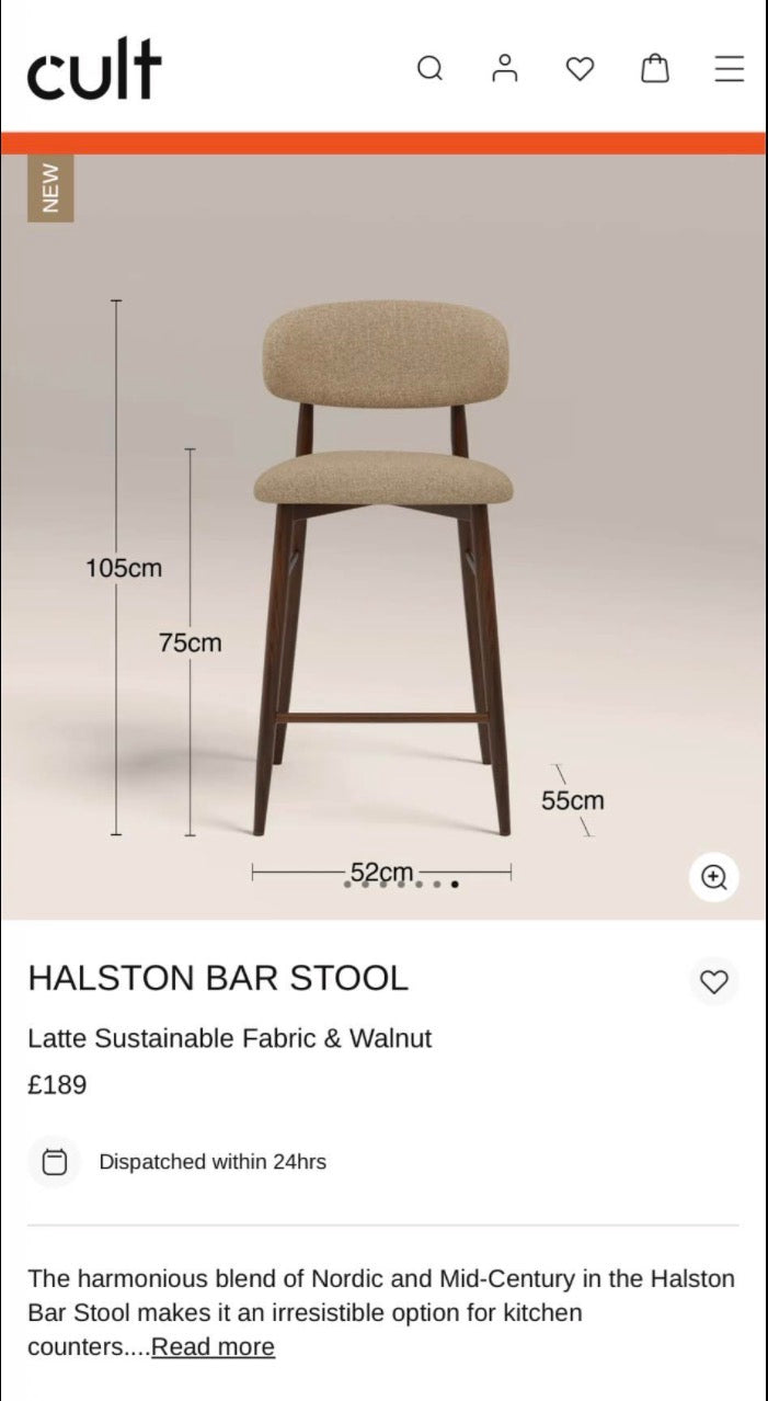 Cult Furniture Halston Barstools x4