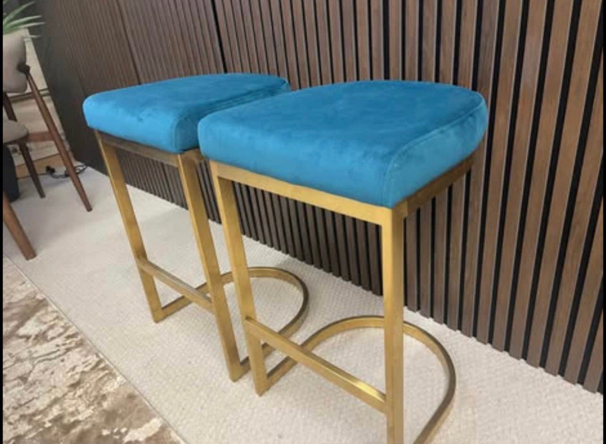 Teal Velvet Kitchen Stools x2