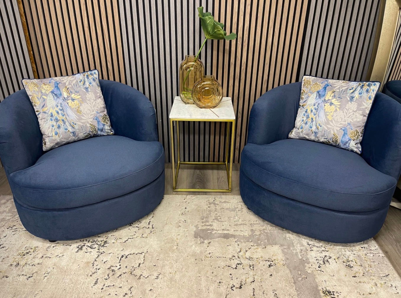 Set Of 2 Portland Mohair Ocean Blue Accent Chairs