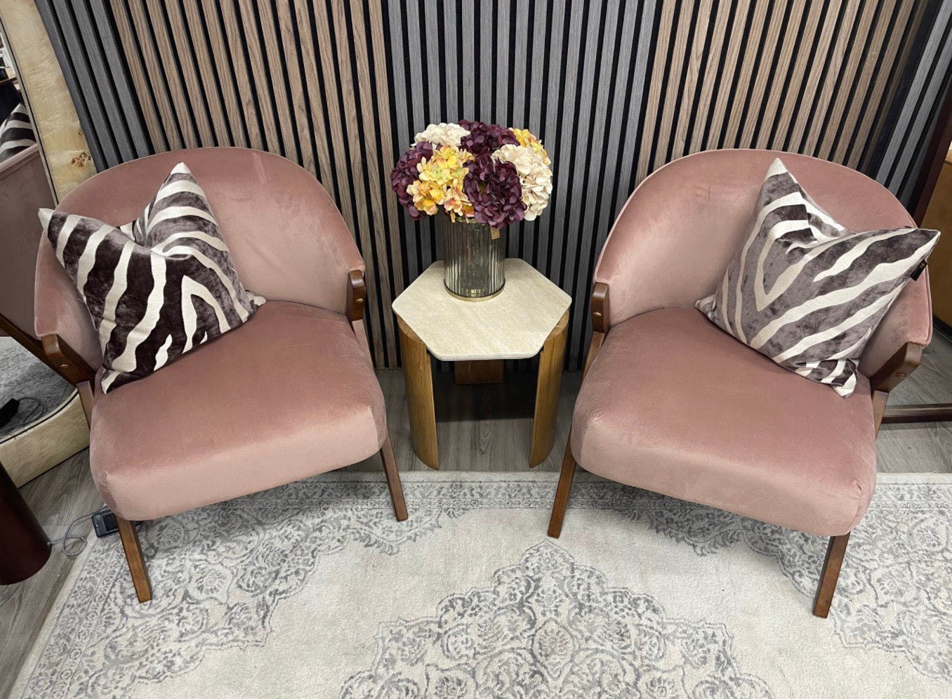 Set Of 2 Blush Pink Velvet Accent Chairs