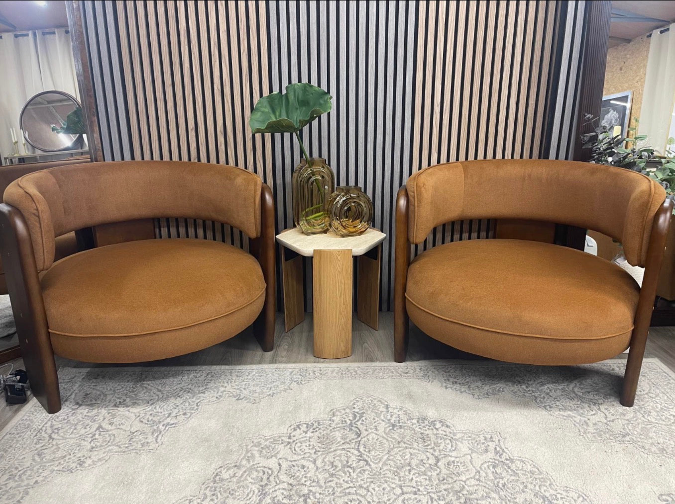 Set Of 2 Caramel Mohair Velvet Armchair