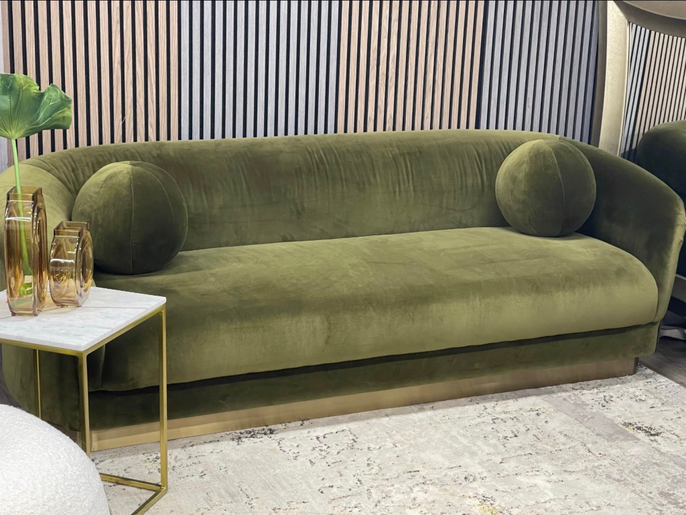 Valentin Moss Green Velvet 3 Seater Sofa