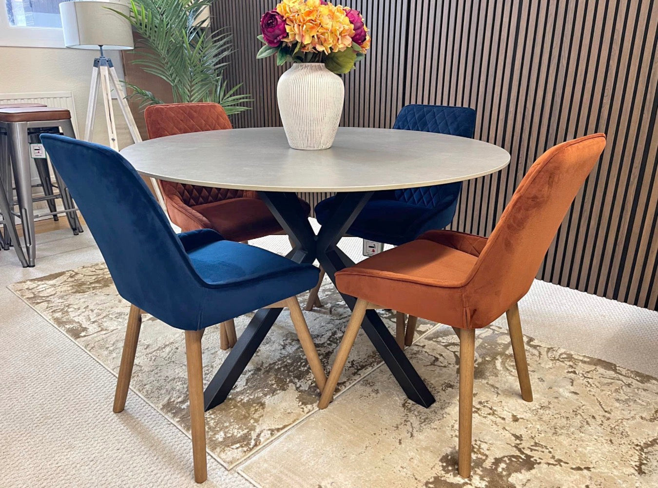 Round Ceramic Dining Table And 4 Dining Chairs