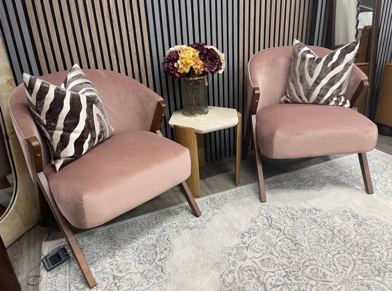 Set Of 2 Blush Pink Velvet Accent Chairs