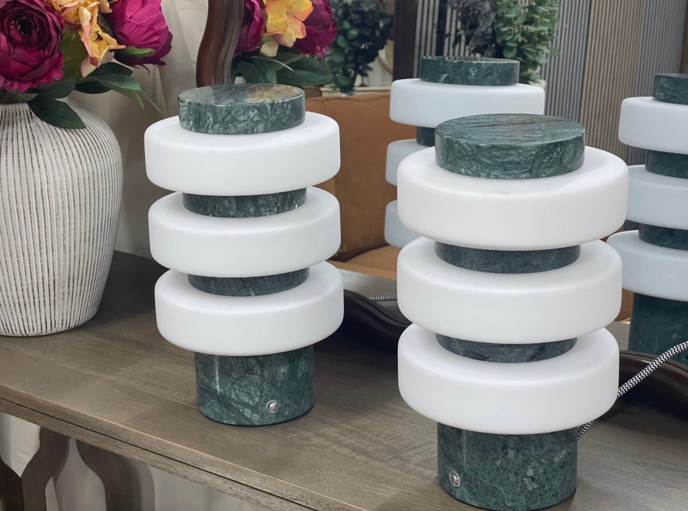 Set Of 2 Green Marble Table Lamps