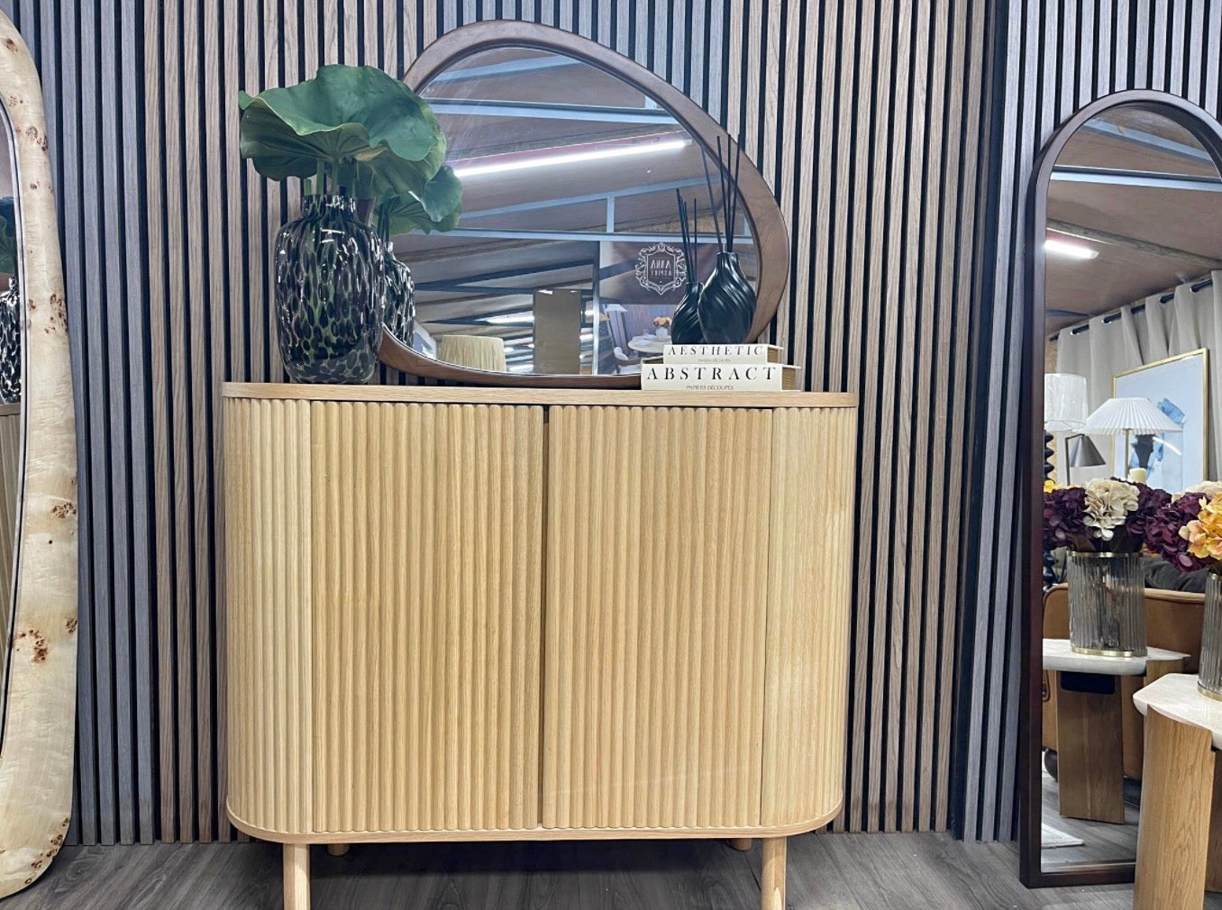 Santana Natural Travertine Stone And Oak Sideboard