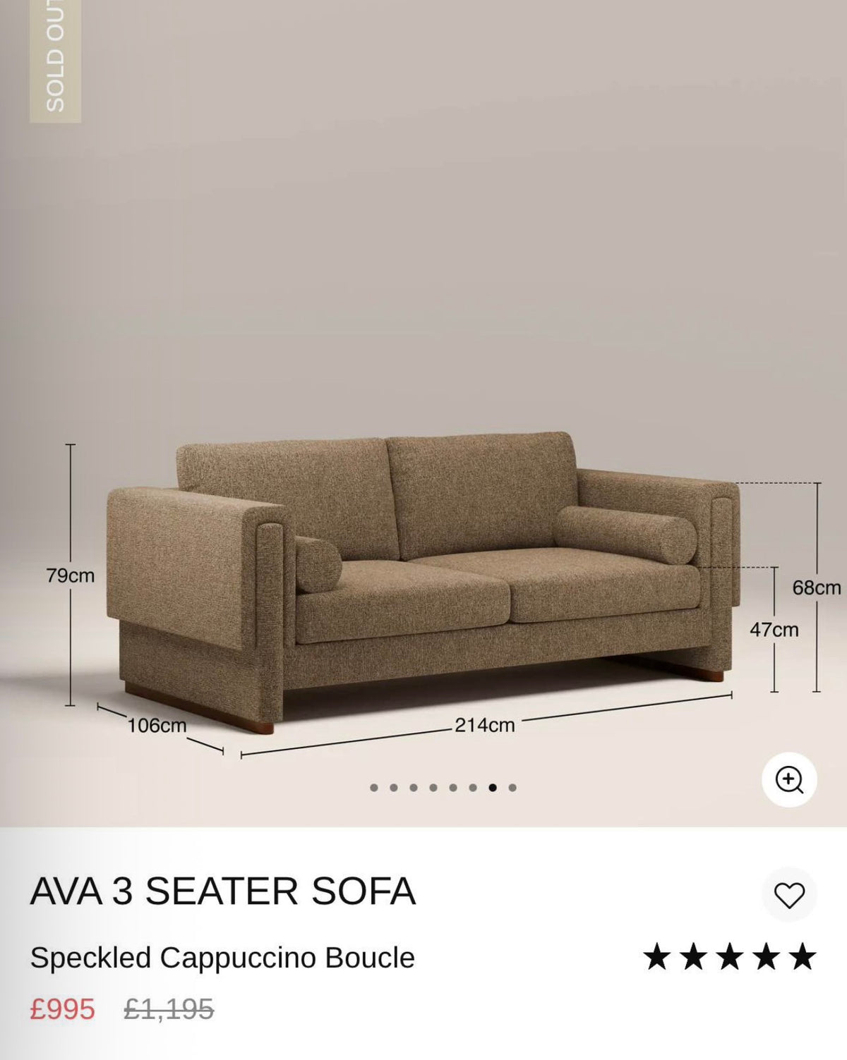 Speckled Cappuccino Boucle 3 Seater Sofa