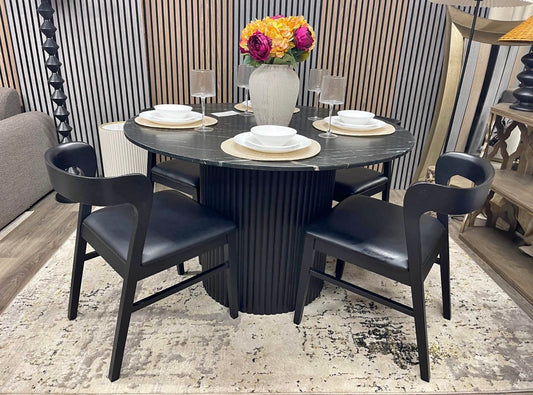 Medby Black Round Marble Dining Table And 4 Black Dining Chairs