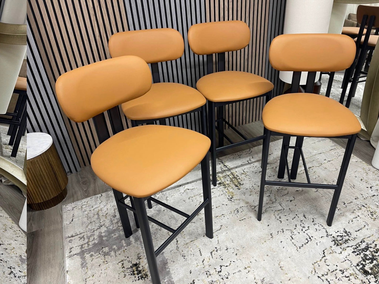 Tan Faux Leather Barstools x4
