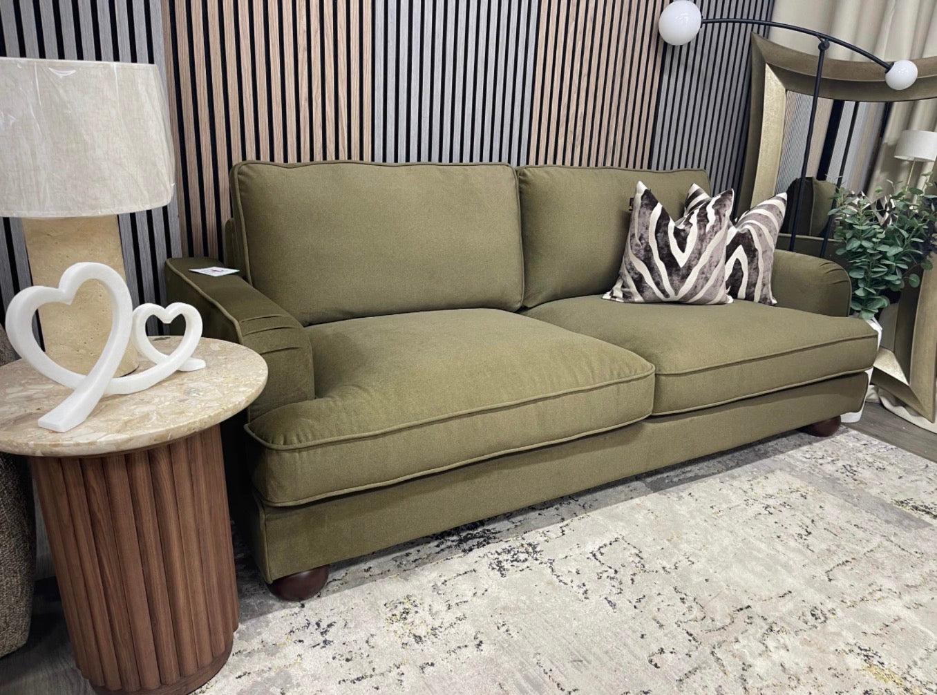 Moss Green Mohair Velvet 3 Seater Sofa