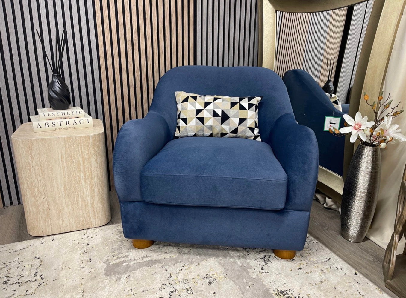 Mohair Ocean Blue Accent Chair