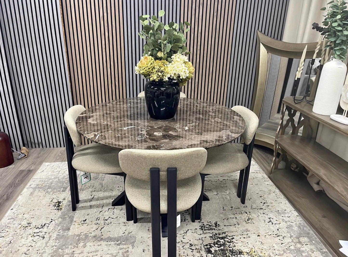 Marble Round Dining Table And 4 Dining Chairs