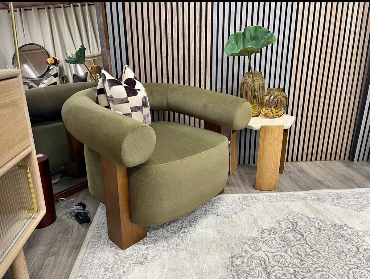 Fawnley Moss Green Mohair Velvet Armchair