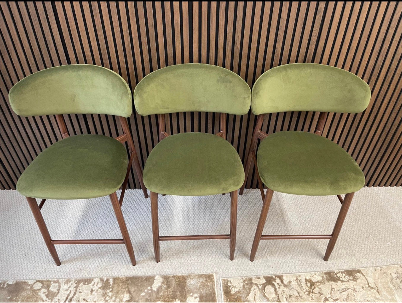 Halston Olive Green Velvet Kitchen Stools x3