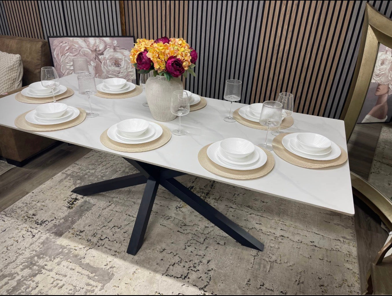 White Ceramic Rectangle 8 Seat Dining Table