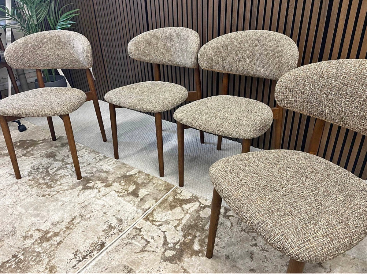 Halston Cappuccino Speckled Boucle Dining Chairs x4