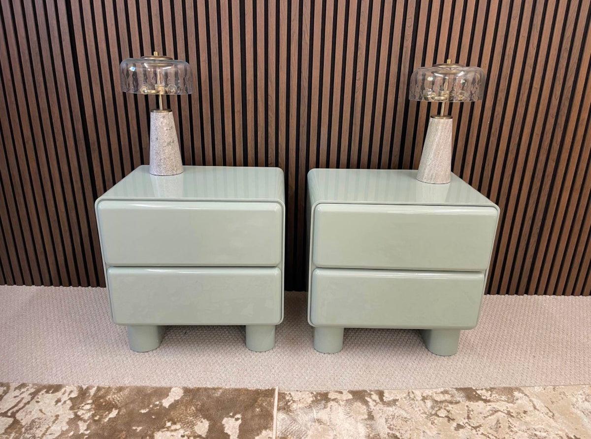 Set Of 2 High Gloss Blue Bedside Tables
