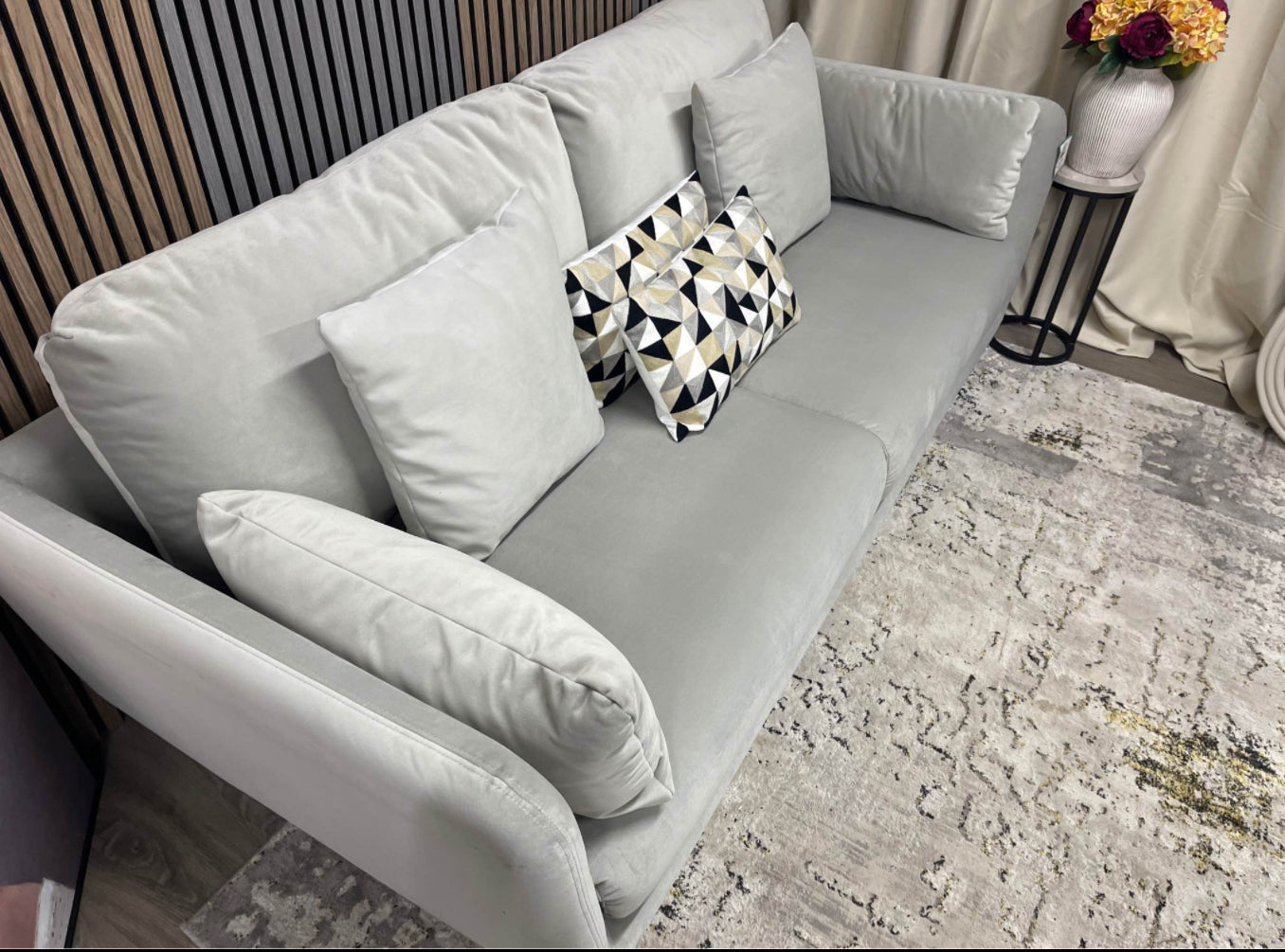 Dove Grey Velvet 3 Seater Sofa
