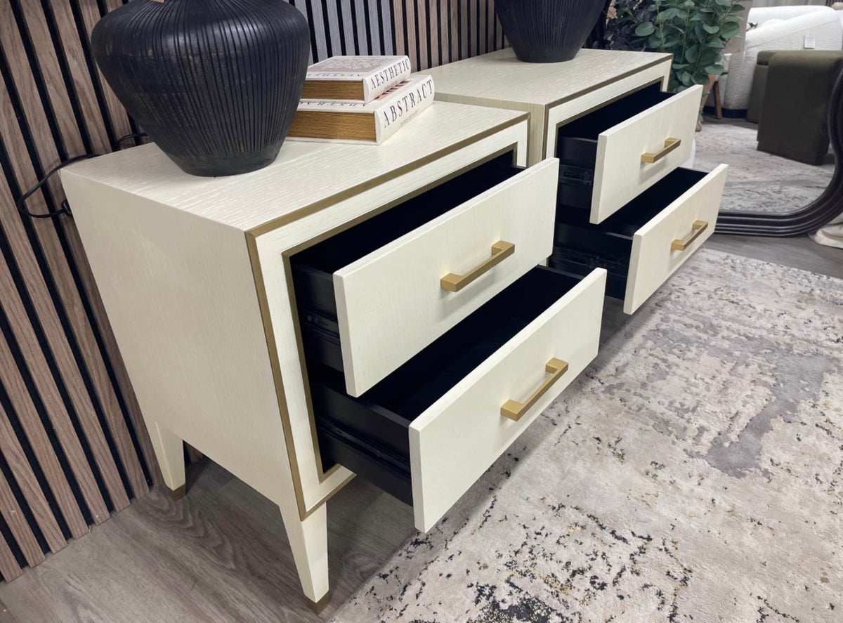 Set Of 2 Emma Cream And Brass Bedside Tables