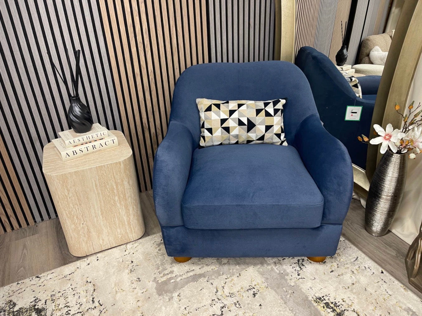 Mohair Ocean Blue Accent Chair
