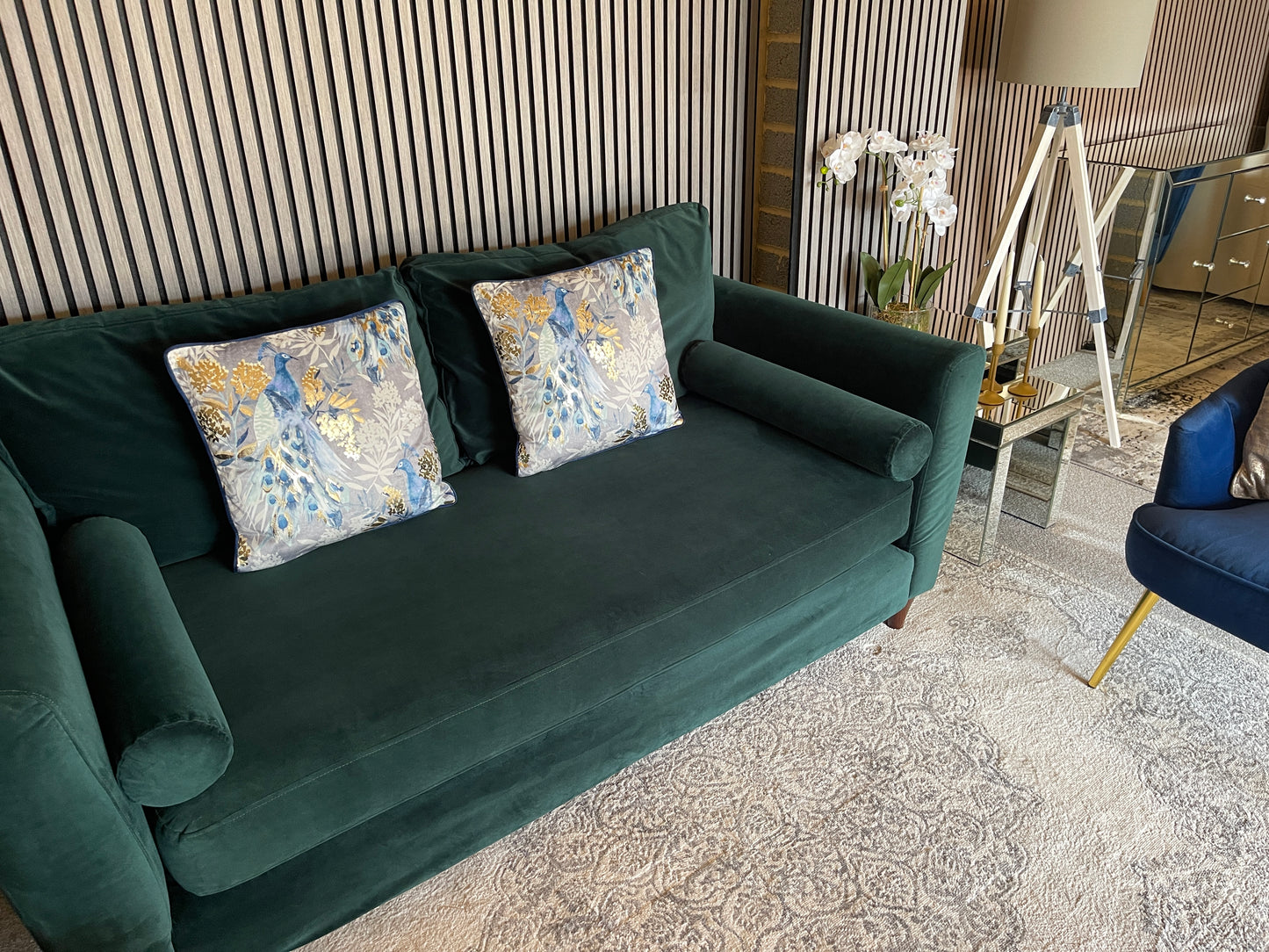 Green velvet sofa